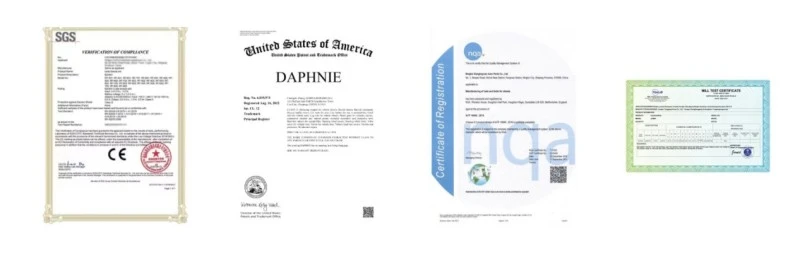 J W Auto Parts certifications including ISO9001, IATF16949, SGS testing, RoHS, and REACH